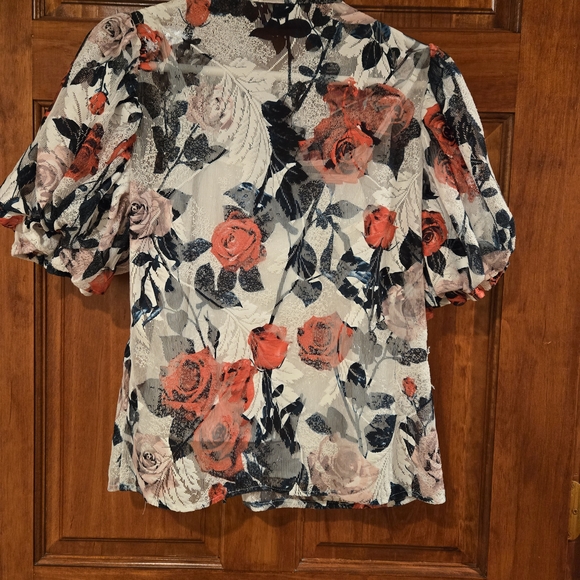 Gracia Floral Outfit Puff Sleeve Blouse & Skirt - Red, Black, White - Picture 6 of 16